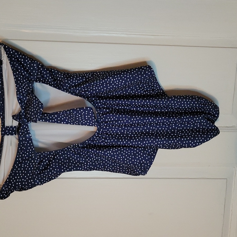 Splendid Swim Navy and White Polka Dot Swimsuit - Medium - Picture 3 of 8